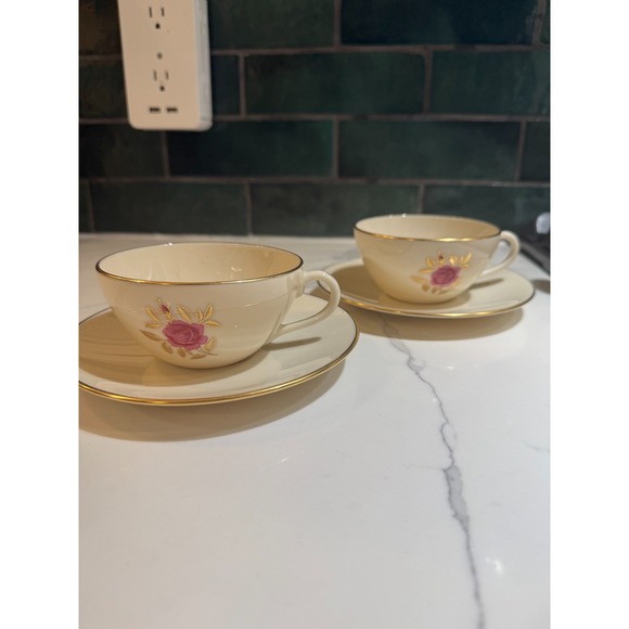 Lenox Other - Lenox China Roselyn TWO Sets of tea cup and saucer Gold Trim Perfect Made in USA